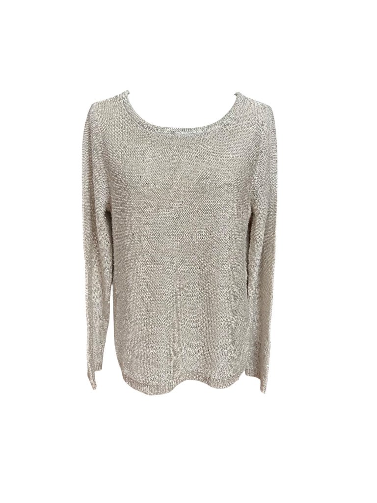 White House Black Market Sweater Women M Beige Cream Shimmer Holiday Open Back